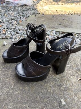 Wild Pair Black Platform Block Heel Sandals with Ankle Strap